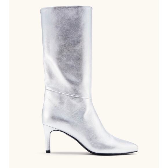 Inez Milla Boot in Soft Silver Kidskin Leather Pointed Toe Metallic MSRP $326 - Picture 3 of 14
